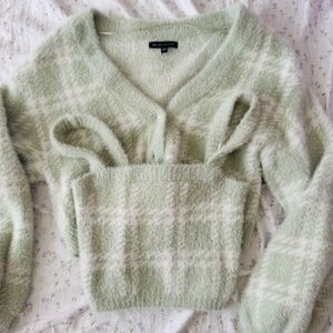 plaid cardigan and top set